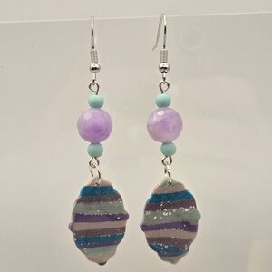 #B349-  Multicolor Striped Earrings- Agate Beads